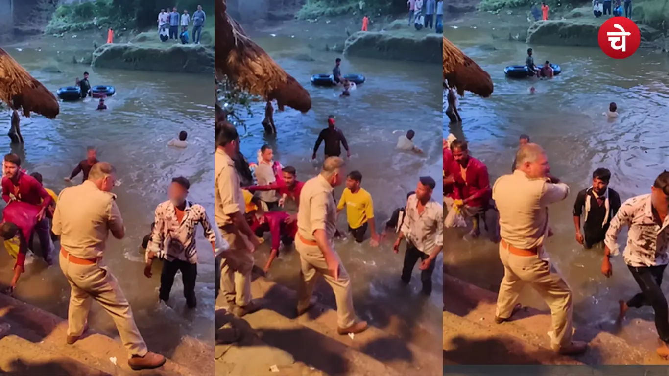 In Barabanki, a sub-inspector was seen assaulting devotees during the immersion of Durga idols